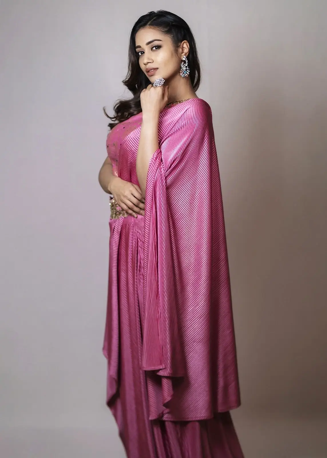 Beautiful Indian Girl Nivetha Pethuraj in Traditional Pink Saree